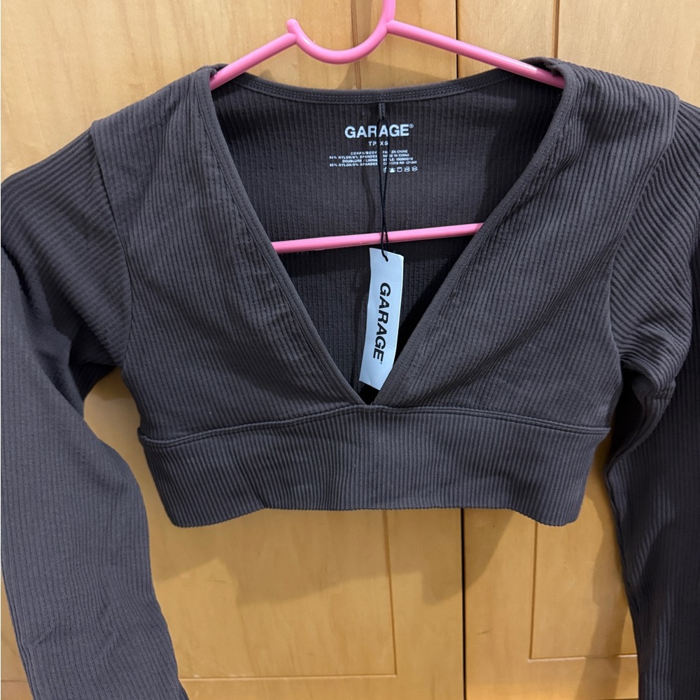 Garage Brown V-Neck Crop Top